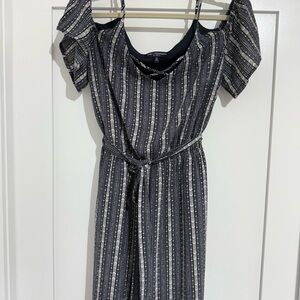 Elegant Black and White Striped Midi Dress